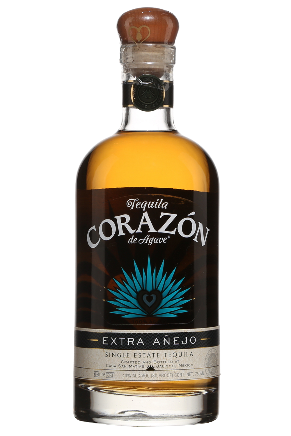 Corazon 80 Proof Extra Anejo Tequila Bottle