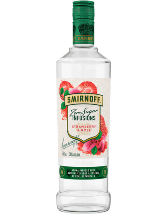 Smirnoff Infusions Zero Sugar Strawberry & Rose Vodka Bottle