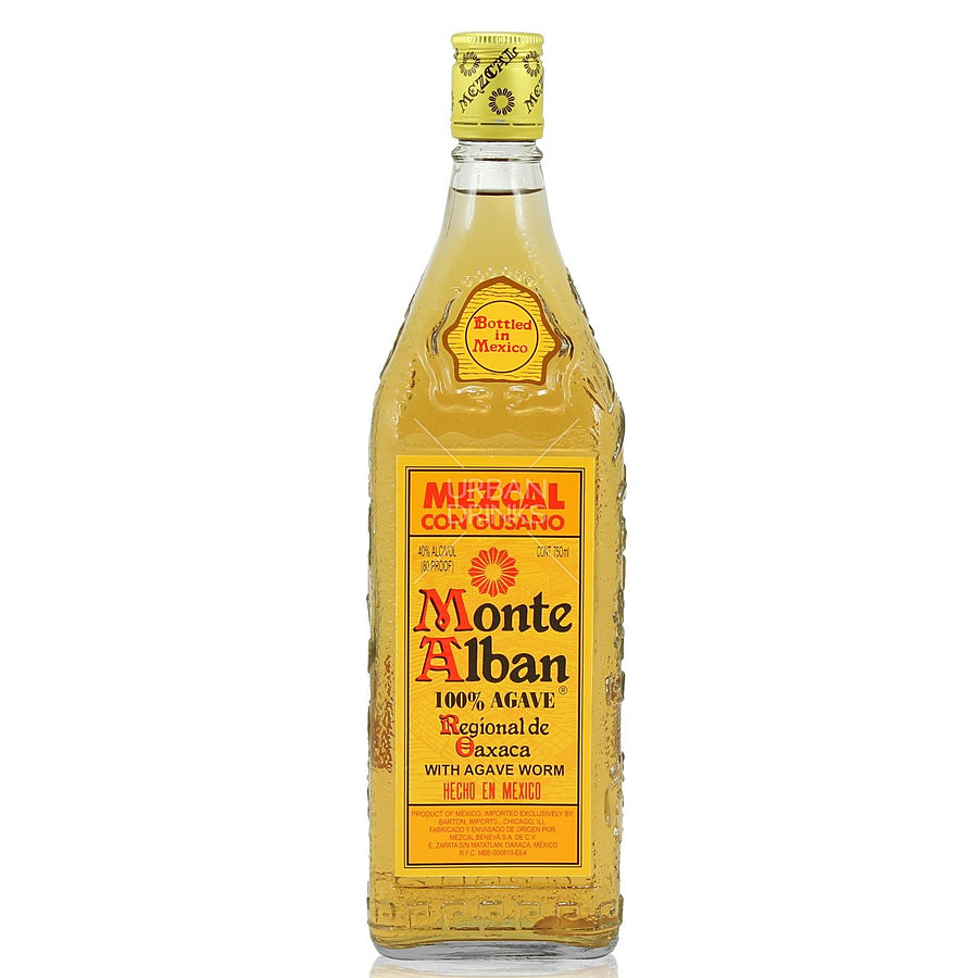 Monte Alban Mezcal with Worm Agave Tequila Bottle