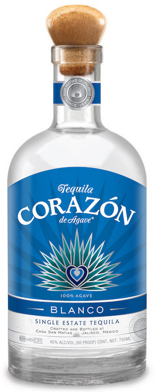 Corazon 80 Proof Blanco Single Estate Tequila Bottle