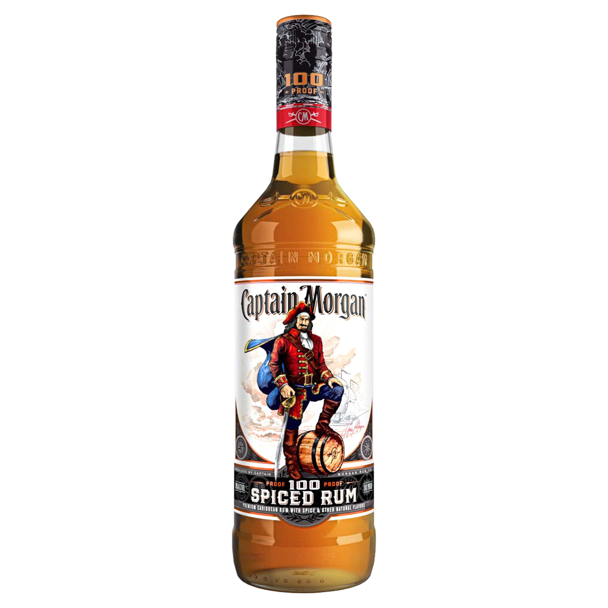 Captain Morgan 100 Proof Spiced Rum Bottle