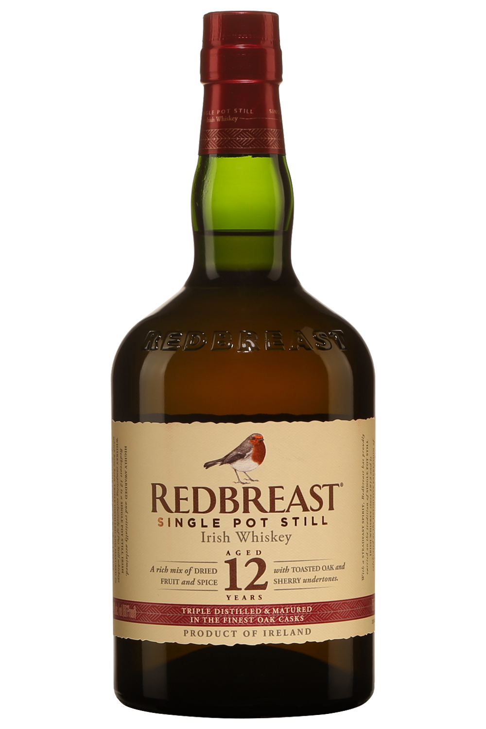 Redbreast Single Pot Still 12 Year 80 Proof Irish Whiskey Bottle