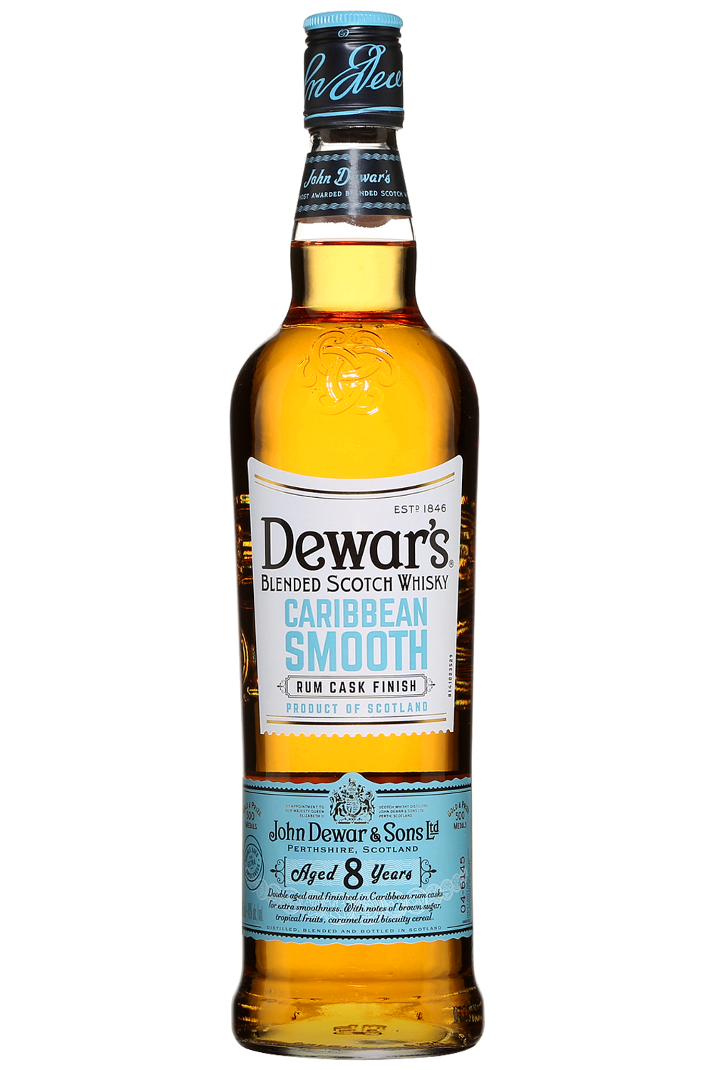 Dewar's Aged 8 Years Caribbean Smooth Rum Cask Finish Blended Scotch Whiskey Bottle