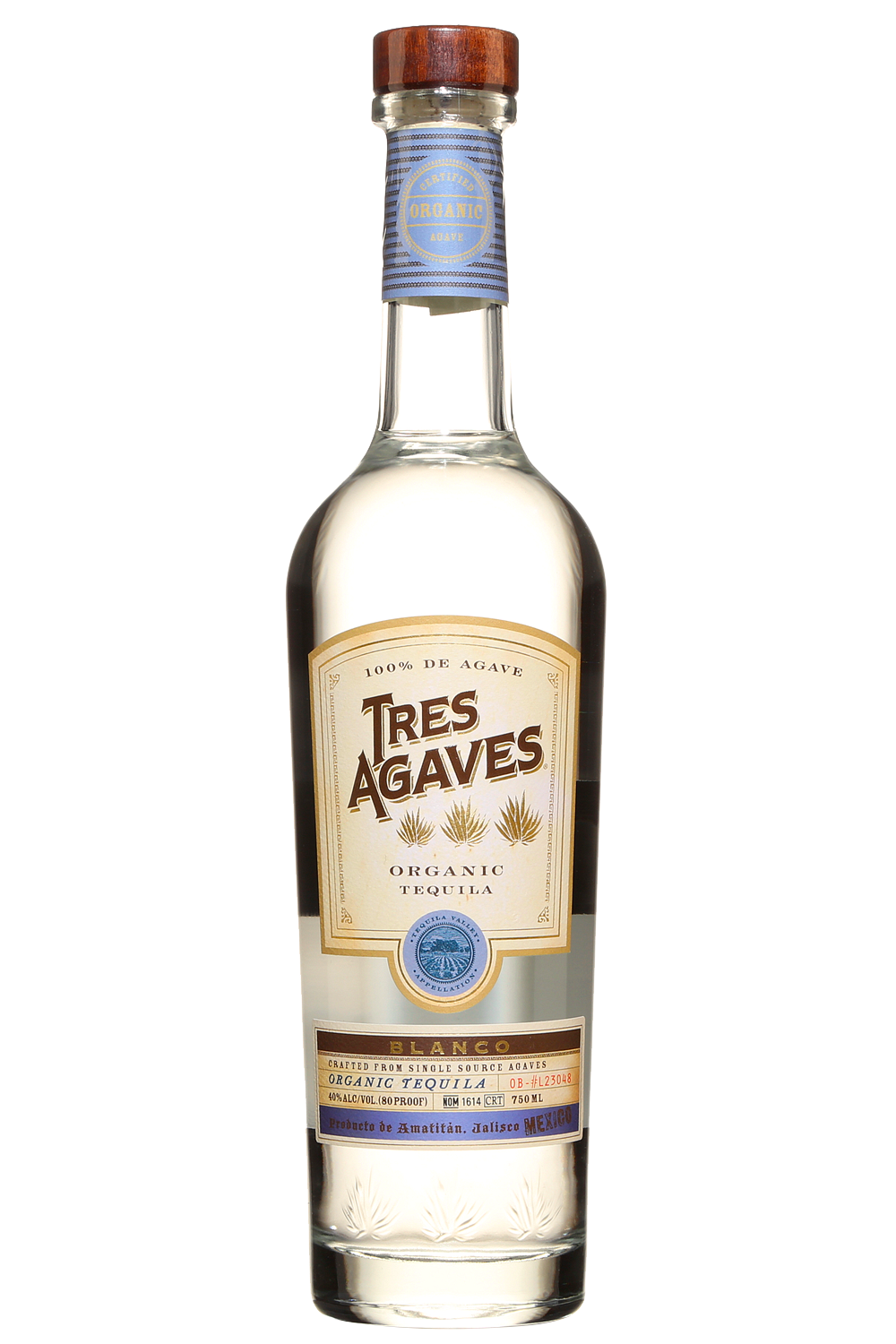 Tres Agaves Organic 80 Proof Blanco Tequila Bottle