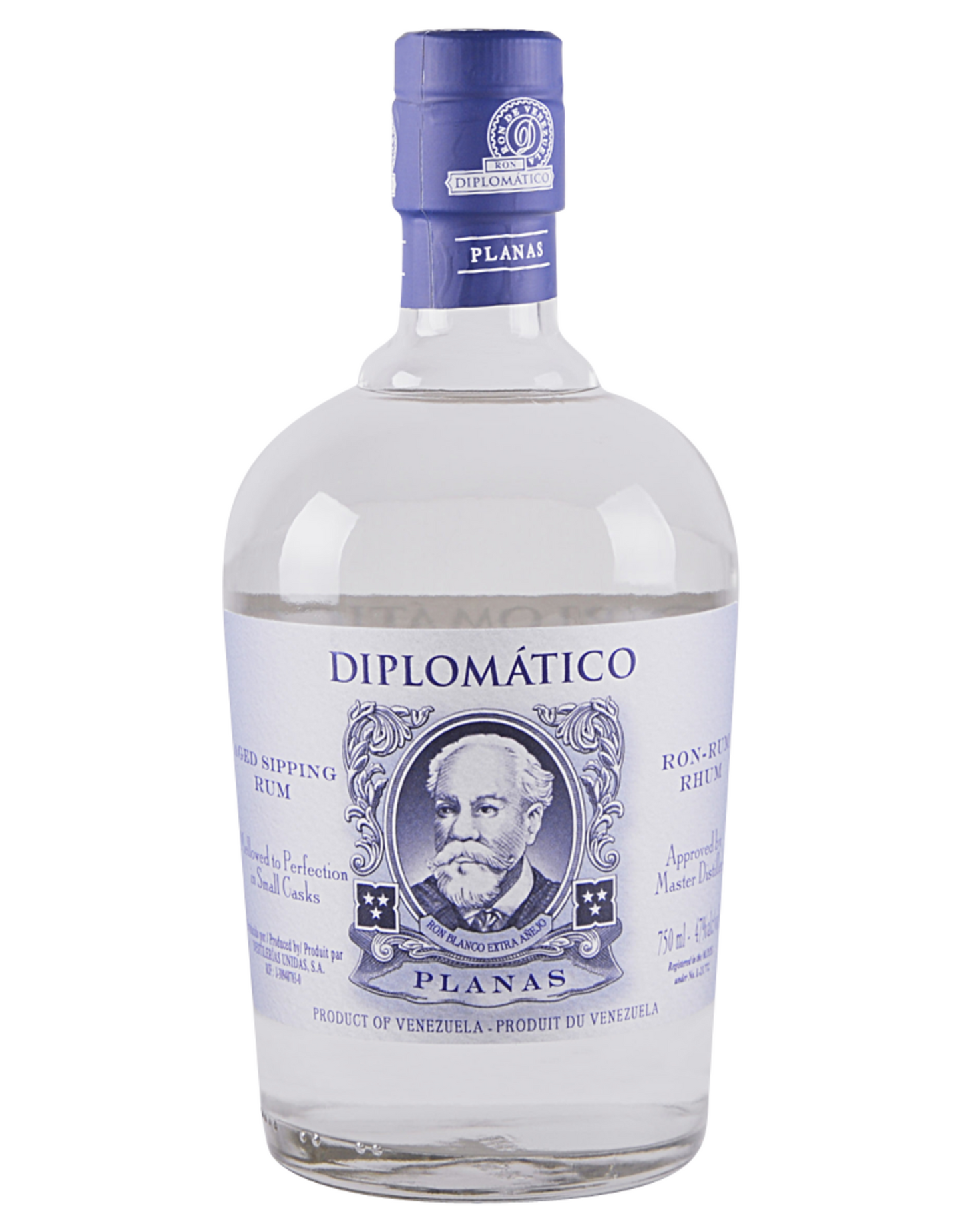 Diplomatico Planas Ron Blanco Extra Anejo 94 Proof Rum Bottle