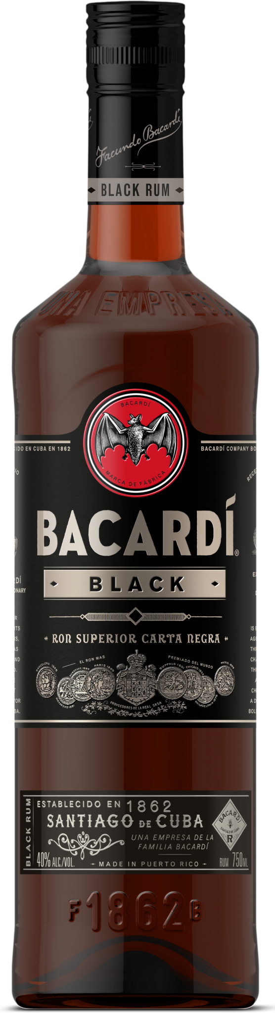 Bacardi 80 Proof Black Rum Bottle