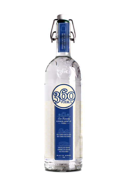 360 Vodka 80 Proof Four Times Distilled Superior American Vodka Bottle