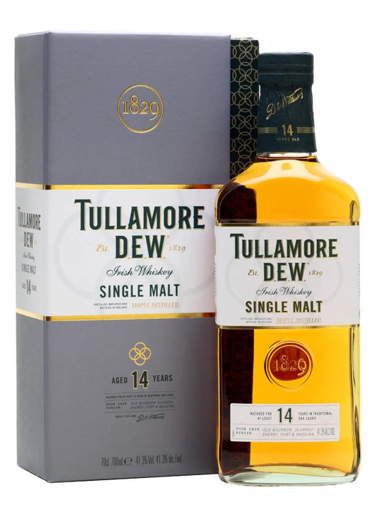 Tullamore Dew 82.6 Proof 14 Year Old Triple Distilled Single Malt Irish Whiskey Bottle