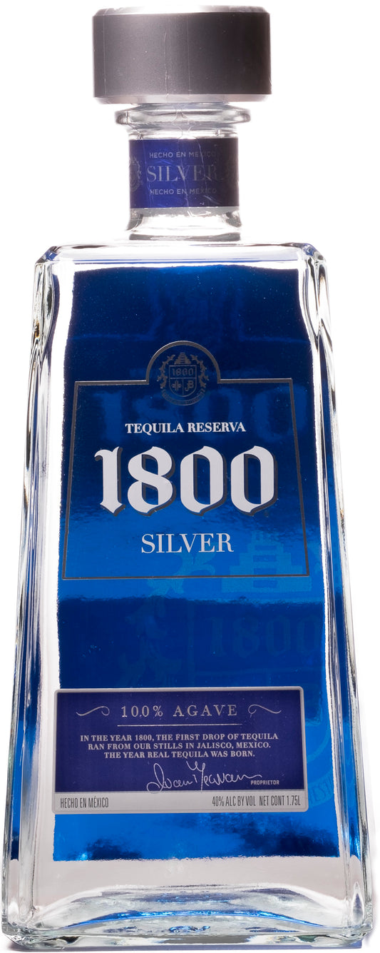 1800 80 Proof Reserva Silver Tequila Bottle